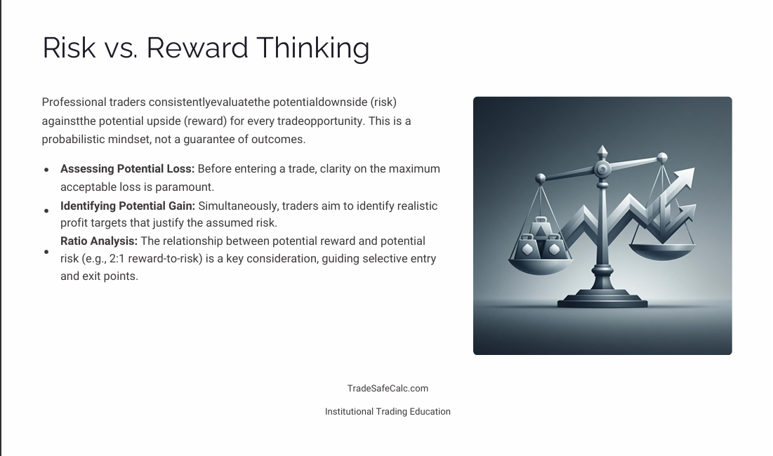 Risk versus reward concept illustrated by a balance scale comparing potential loss and potential gain in trading by TradeSafeCalc